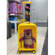 Детский чемодан "Розовый медведь" желтый, переливающийся рисунок, размер 20 дюймов